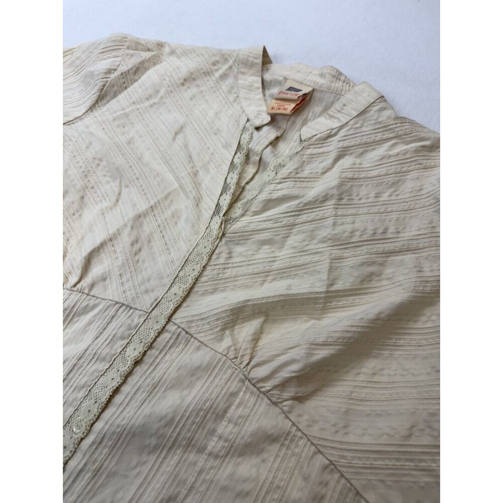 Vtg‎ Y2k ivory cream lace 3/4 sleeve vneck button down shirt blouse top Boho XL